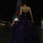 Purple sequined halter-neck fitted long ball gown R8861