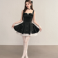 Black suspender waist slim A-line short skirt homecoming dress R5405