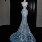Blue sequined sleeveless slim waist hip fishtail sexy long skirt, prom dress R5660