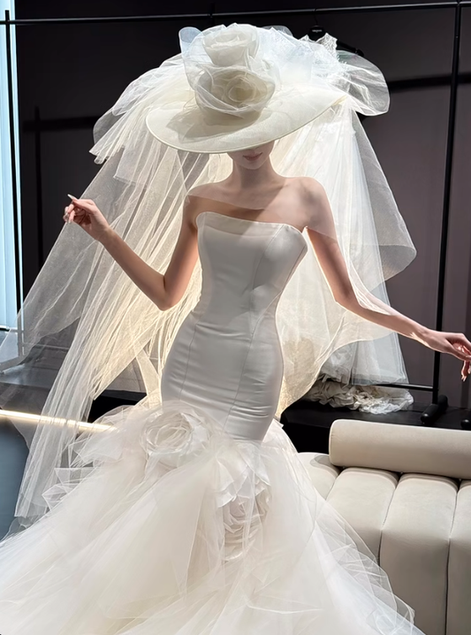 White tube top waist hip sexy fishtail skirt long dress bridal dress R6036