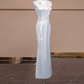 White Chinese-style cheongsam, fitted waist, long ball gown, bridal dress R8285