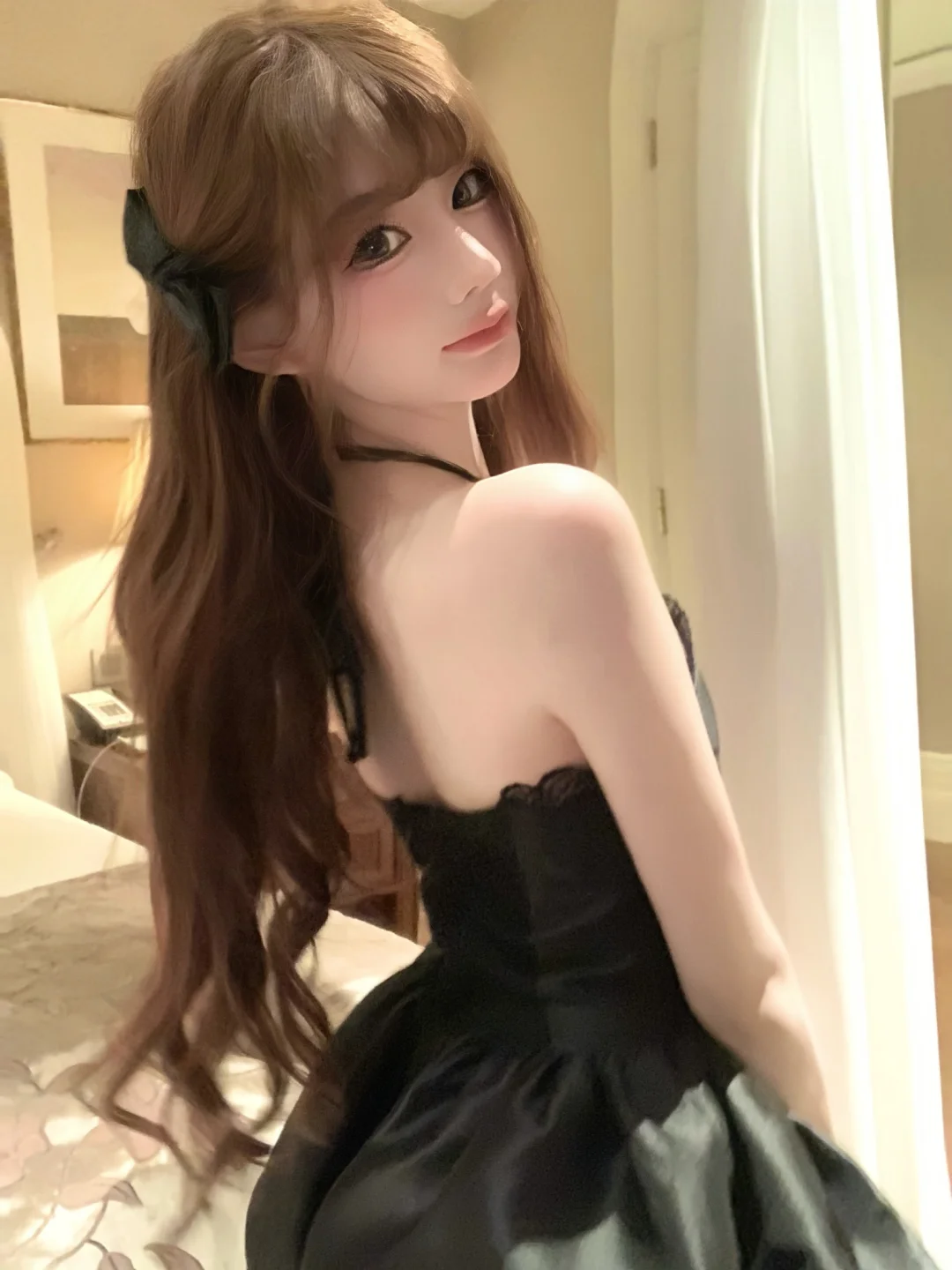 Black halter neckline lace design waist slim bud skirt short skirt homecoming dress R4231