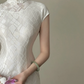 White Chinese-style, waist-cinched, slim-fit, elegant prom dress R7961