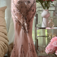 Light pink halter neck, fitted waist, slimming, revealing hips, sexy long ball gown R7761