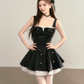 Black suspender waist slim A-line short skirt homecoming dress R5405