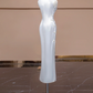 White Chinese-style cheongsam, fitted waist, long ball gown, bridal dress R8285