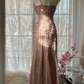 Champagne pink halter-neck fitted bodycon sexy long ball gown R7690