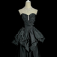 Black strapless, fitted, pleated long ball gown R6655