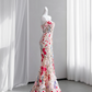 Light pink halter-neck floral floral fitted bodycon fishtail long ball gown, bridal dress R8430