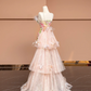 Apricot-colored delicate floral print halter-neck slim-fit elegant ball gown/bridal dress R8490