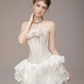 White tube top fishbone slim three-dimensional design skirt short skirt homecoming dress R4801