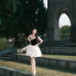 Black top asymmetrical tube top design white bud skirt short skirt homecoming dress R4192