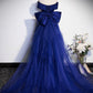 Royal Blue Mermaid Satin Long Prom Dress, Off Shoulder Blue Evening Dress     S4967