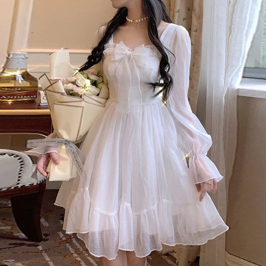 French Sweet Fairy Dress Bowknot Princess Midi Dress     S4943
