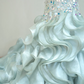 White strapless fitted bodice with light blue long skirt - ball gown R8891