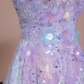 Light purple floral print halter top, fitted A-line skirt, long ball gown/bridal dress R8342