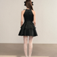 Black sleeveless slim waist A-line short skirt homecoming dress R5404