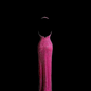 Pink halter-neck beaded fitted waist bodycon long ball gown R6615