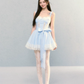 Light blue suspender waist slim lace A-line short skirt homecoming dress R5265