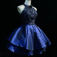 Blue halter neck waist hollow design princess skirt homecoming dress R4922