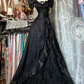 Black fitted A-line long ball gown, elegant style R8648