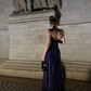 Purple sequined halter-neck fitted long ball gown R8861