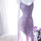Light purple fairy-like halter-neck fitted waist bodycon long ball gown R6535