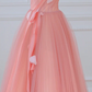 Pink Spaghetti-Strap Fitted-Waist Slim-Fit Long Prom Dress / Bridal Gown R5896