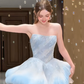 Light blue tube top slim waist slim fit puffy skirt princess skirt homecoming dress R4353