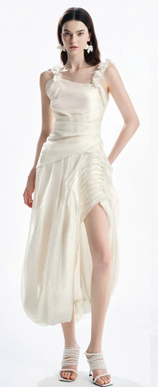White suspenders waist slim asymmetrical skirt mid-length skirt homecoming dress R4595
