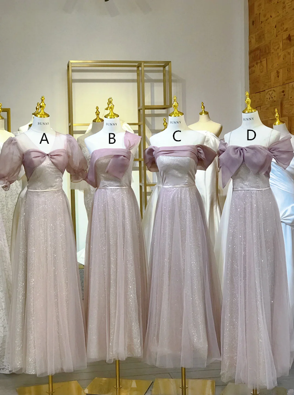 Light purple waist-cinched, slim-fit and figure-flattering ball gown, bridesmaid dress R5936