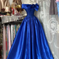 Off-the-Shoulder Waist-Cinched Slim-Fit Floor-Length Ball Gown in Blue R7413