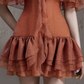 Brown halter neck chiffon ruffled one-shoulder retro slim gentle short skirt homecoming dress R4675