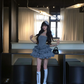 Gray tube top waist cake lace short skirt homecoming dress R5083