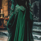 Green square neckline, fitted waist, elegant long ball gown R7207