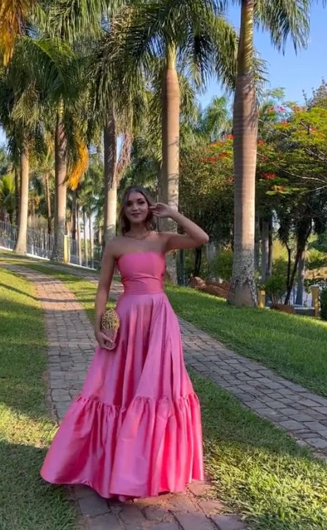 Minimalist Silky Satin Prom Gown Barbie Pink Women's Corset Maxi Evening Dress Casual Dress RS2875