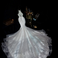 White halter-neck, fitted waist, elegant floor-length ball gown R6410