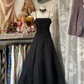 Black halter-neck A-line elegant ball gown R6375