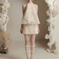 Off-white halter neck A-line top with A-line three-dimensional flower skirt homecoming dress R4842