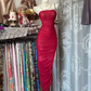 Red strapless fitted waist slim-fitting sexy long ball gown R7802