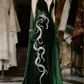 Dark green suspender V-neck slim waist sexy long skirt ball gown R6074