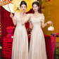 Champagne satin waist slim fit prom dress, bridesmaid dress R5976