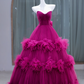 Rose red tube top waist slim fit puffy skirt long dress ball gown bridal gown R5819