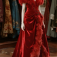 Red one-shoulder feather waist slim long dress ball gown, bridal gown R6096