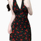 2025 Summer New Halter Backless Black Cherry V-Neck Retro Short Dress R0942