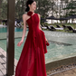 Fairy red off-shoulder dress with slim waist and long swing chiffon dress for holiday R1743