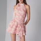 Halter Neck Printed Ribbon Dress Summer New Sleeveless Off Shoulder Vest Dress R3338