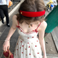 Red printed waist suspender dress summer slim a-line skirt French style petite skirt R4779