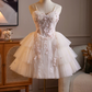 Lovely Blush Pink Beaded A-Line Spaghetti Straps Bodycon Mini Birthday Dress Homecoming Dress RS366