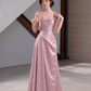 Silky Satin Applique Corset Prom Gown , Pink Women's Maxi Evening Dress Birthday Dress RS2658